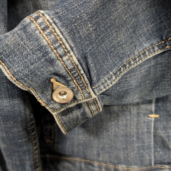 LEE PLATINUM Trucker Jacket Denim Blue Jean Fitted Cropped Stretch Medium - Picture 7 of 9